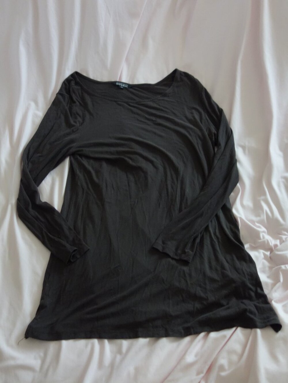 Nicole Miller Charcoal Black Long Sleeve Rayon Tunic Top Size M